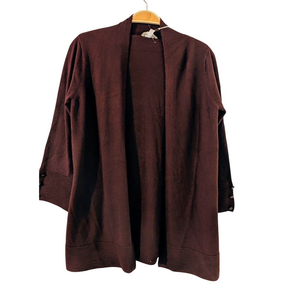 Evolution by Cyrus Burgundy Open Front Cardigan Sweater Ancho Chili Small NEW